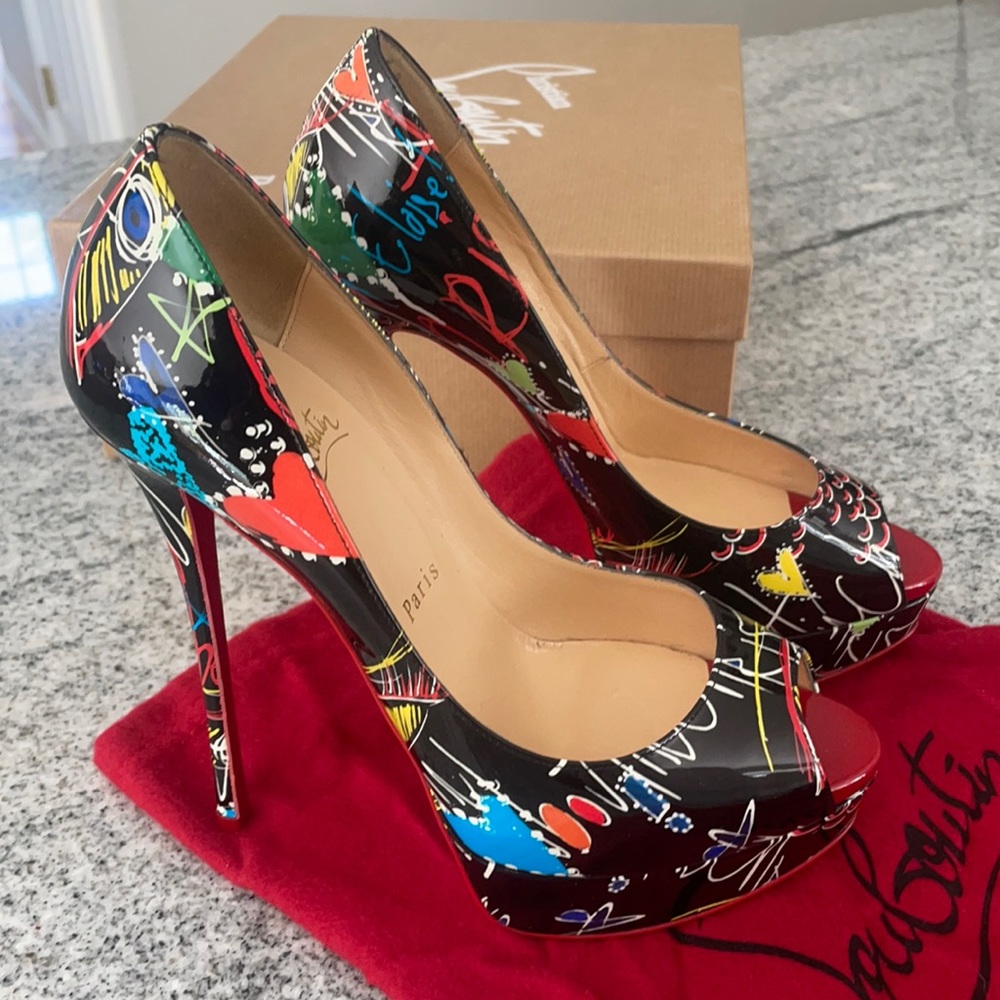 🔥 Christian Louboutin fetish peep 150 black flamenco 🔥